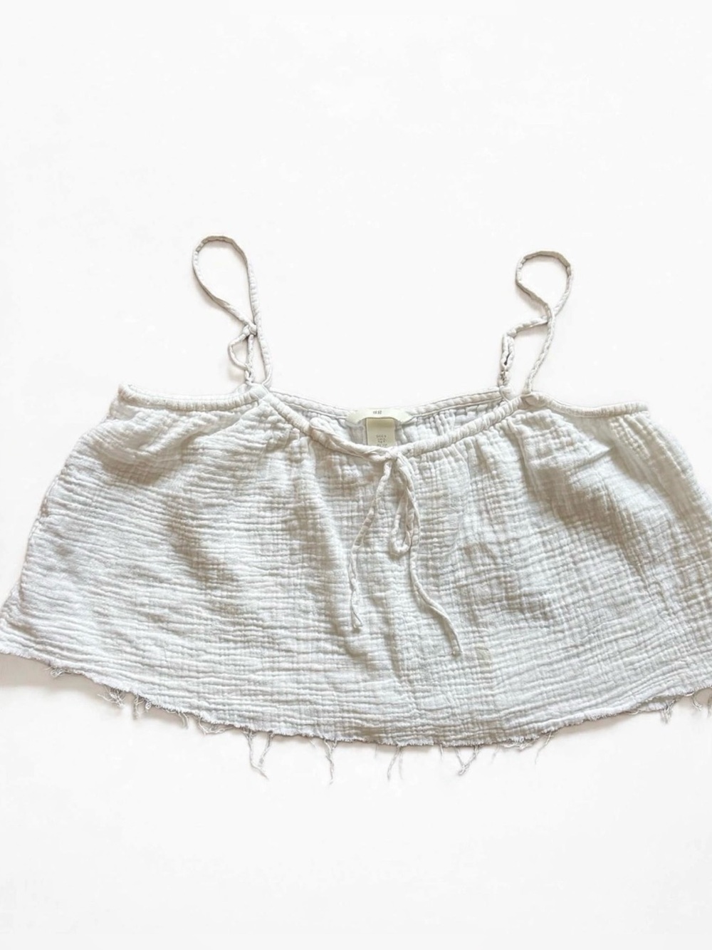 H&M White Gauze Crop Cami Size S Tie Strap Frayed Hem Boho